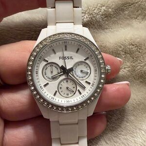 Fossil White Multi-Dial Watch with Crystal Bezel